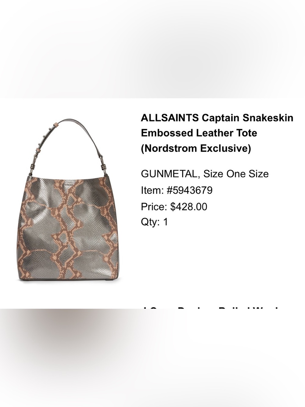 AllSaints Metallic Snake-Print Hobo Bag - NWOT - Picture 6 of 6